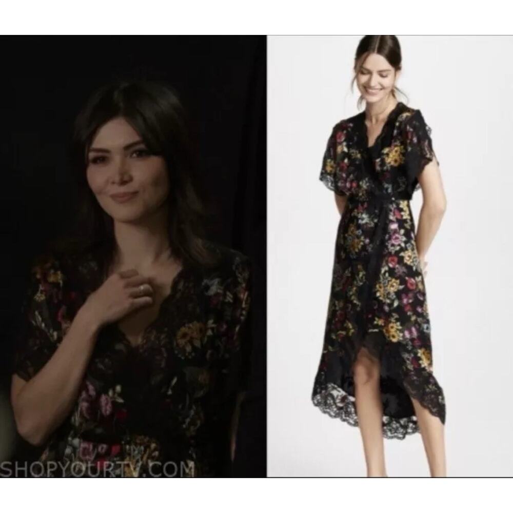 Alice Olivia Adele Full Wrap Floral Lace Midi Dress - Picture 2 of 16